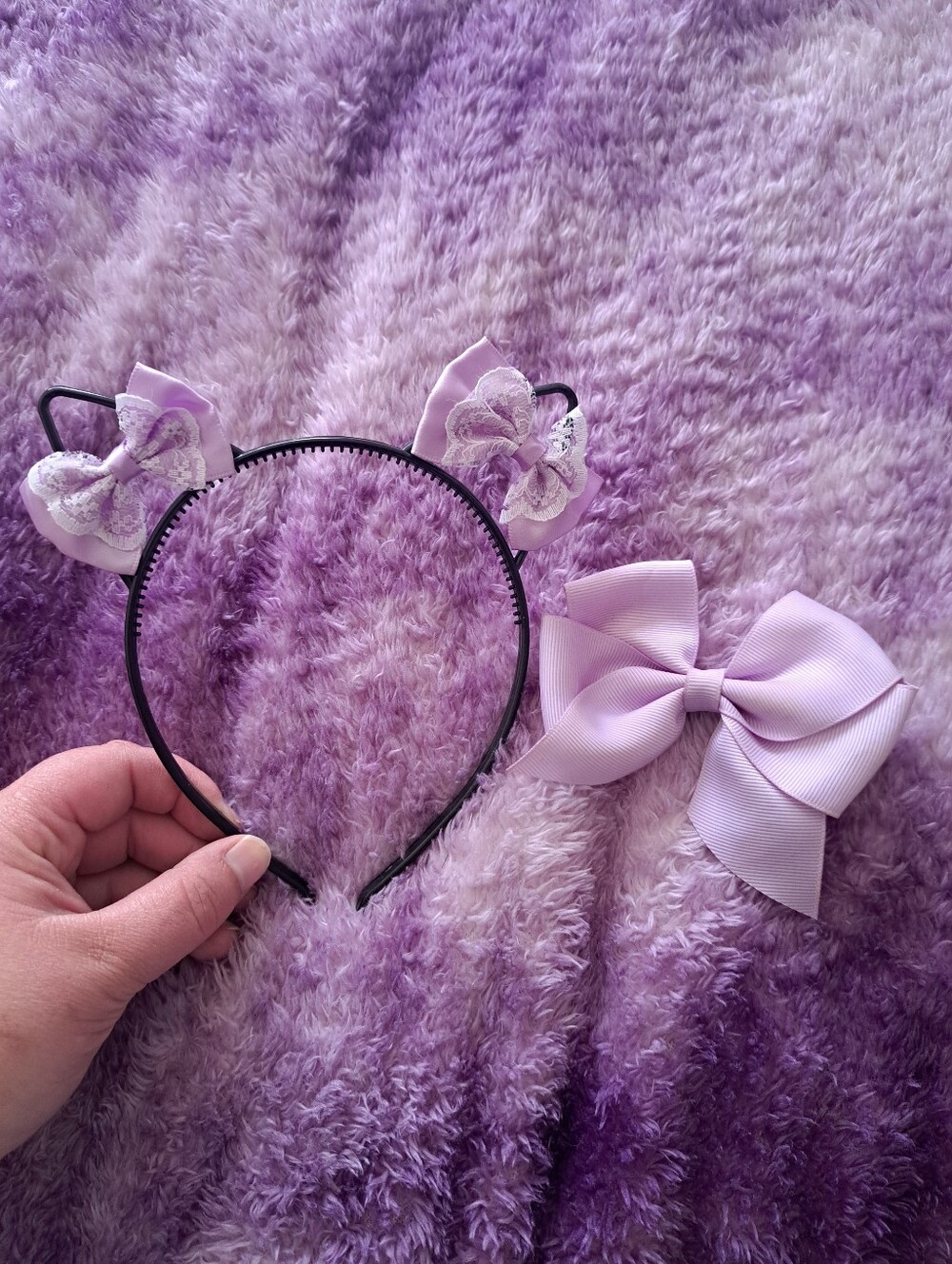 Lavender Cat Ears Headband With Matching Bow